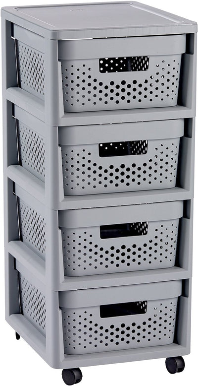 Sistema di cassetti Curver Infinity Dots - 4 cassetti da 11 l - con ruote - 36x30×66 cm - grigio