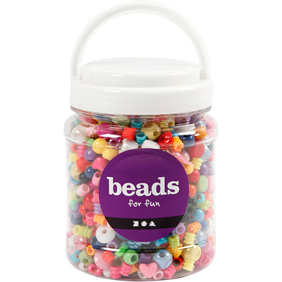 Cuentas de plástico de Creativ Company, medidas 6-20 mm, medida del agujero 1,5-6 mm, aprox. 1175 piezas, 390 g, 700 ml 1 caja