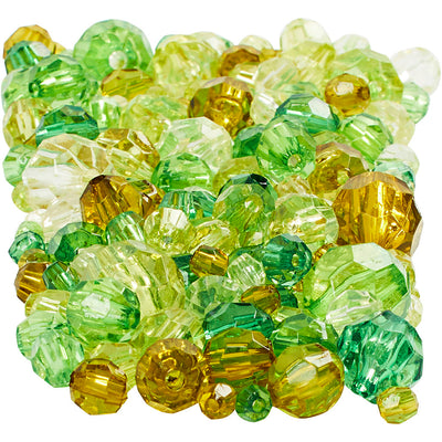 Cuentas facetadas de Creativ Company, medidas 4-12 mm, medida del agujero 1-2,5 mm, aprox. 860 piezas, purpurina verde, 250 g 1 caja