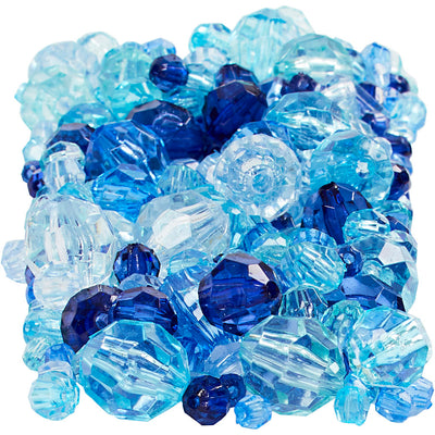 Cuentas facetadas de Creativ Company, medidas 4-12 mm, medida del agujero 1-2,5 mm, aprox. 860 piezas, armonía azul, 250 g 1 caja