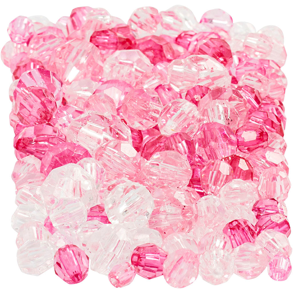 Beads Facet de la empresa Creativ, Dim 4-12 mm, tamaño del agujero 1-2.5 mm, aprox. 860 piezas, rosa (081), 250 g 1 caja