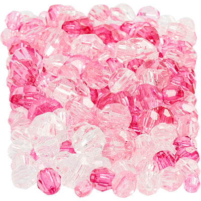 Beads Facet de la empresa Creativ, Dim 4-12 mm, tamaño del agujero 1-2.5 mm, aprox. 860 piezas, rosa (081), 250 g 1 caja