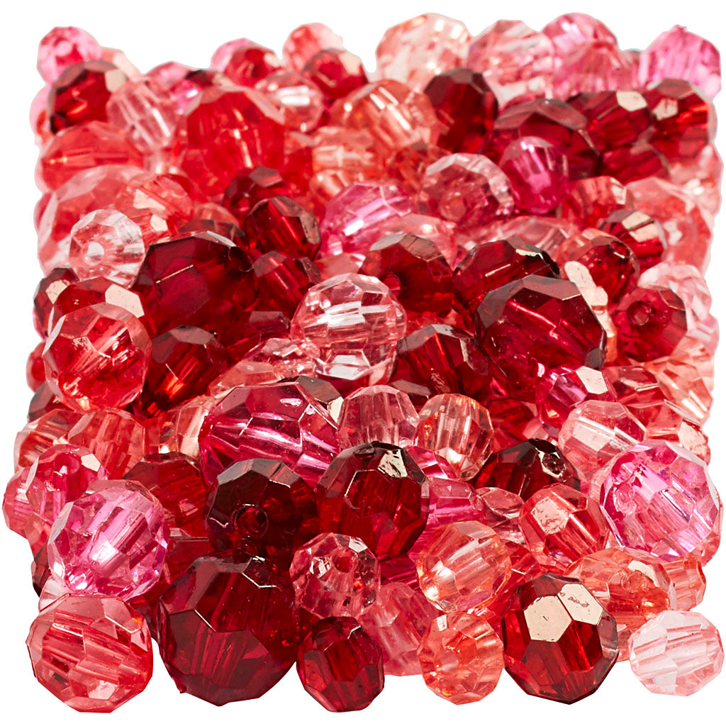 Perle sfaccettature Creative Company, Dim 4-12 mm, dimensione del foro 1-2,5 mm, ca. 860 pezzo, armonia rossa, 250 g 1 scatola