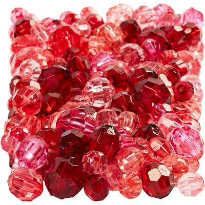 Cuentas facetadas de Creativ Company, medidas 4-12 mm, medida del agujero 1-2,5 mm, aprox. 860 piezas, armonía roja, 250 g 1 caja
