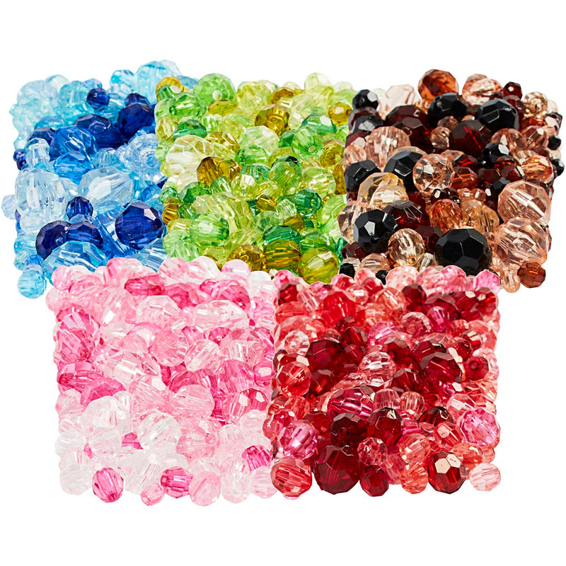 Perle faccette della compagnia creativ, d 4-12 mm, dimensione del foro 1-2,5 mm, vari colori, 7x250 gr 1 scatola