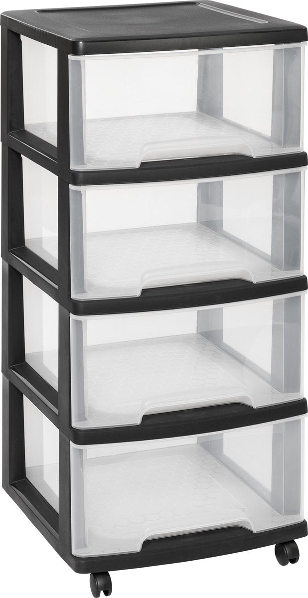 Sistema de cajones Curver Essentials - 4x20 litros - negro - con ruedas