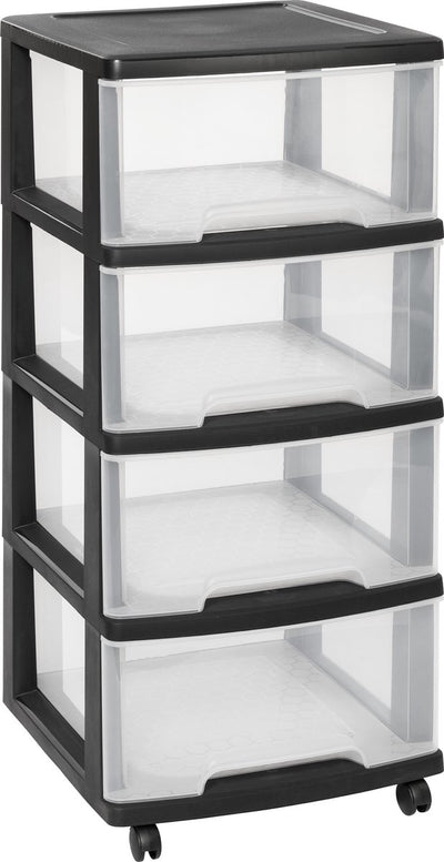 Curver essentials drawer system - 4x20 liters - black - with wheels