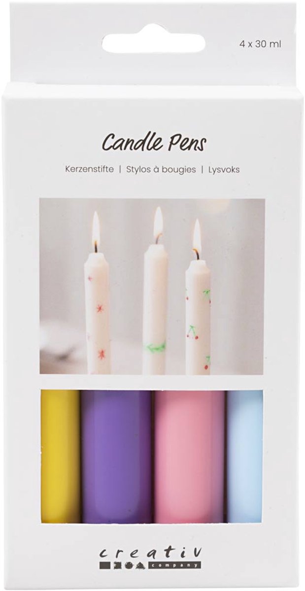 Candele Creative Company, azzurro, rosa chiaro, viola, giallo, 4x30 ml 1 scatola