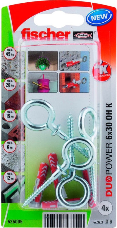 Fischer duopower series - enchufe - 6x30mm - inteligente - nylon - incluyendo gancho para ojo
