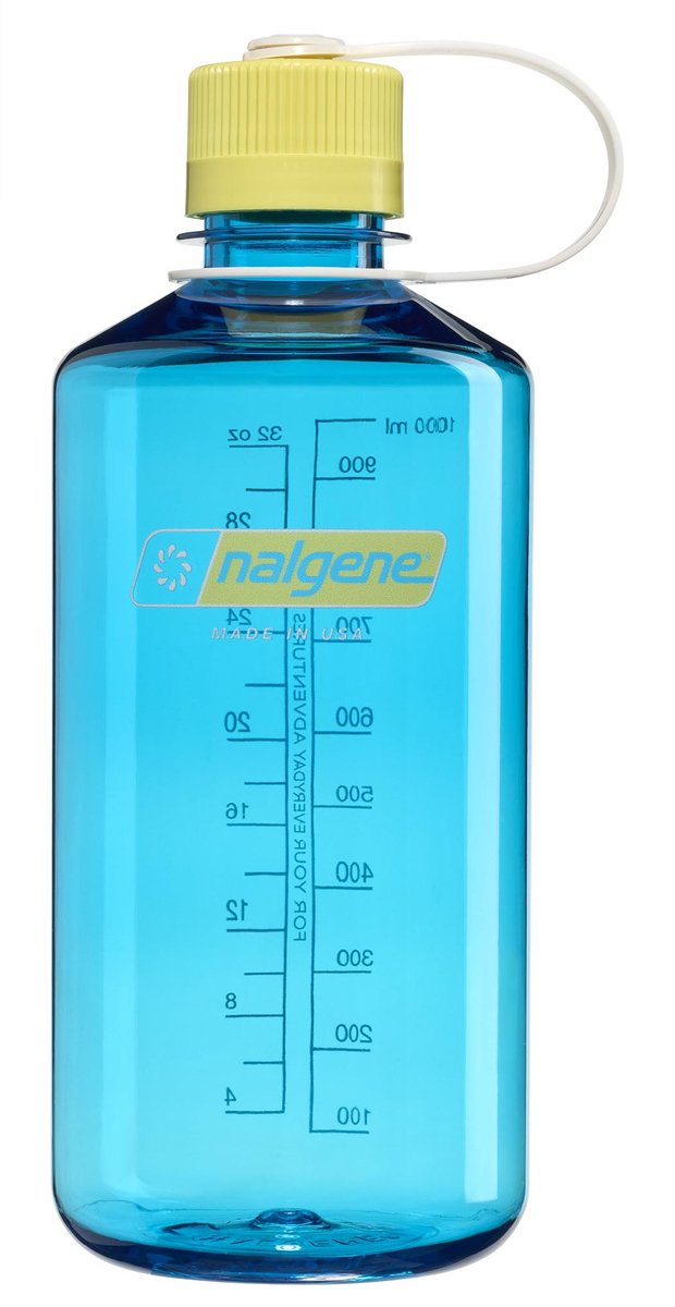 Nalgene - botella de boca estrecha - botella para beber - botella de agua - 1000 ml - sin bpa - sustentar - atolón azul con escarola nuevo