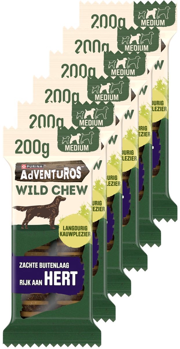 Adventuros Wild Chew Medium - Snack per Cani - Cervo - 6 x 200 g