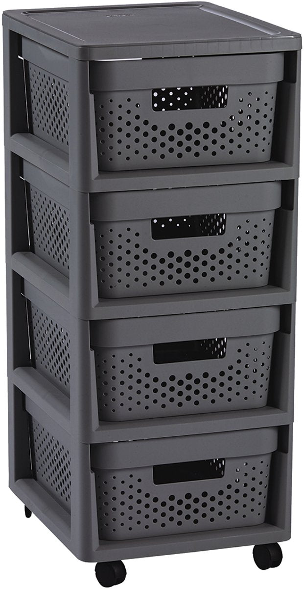 Cassettiera Curver Infinity Dots - 4 cassetti da 11 l - con ruote - 36x30×66 cm - antracite