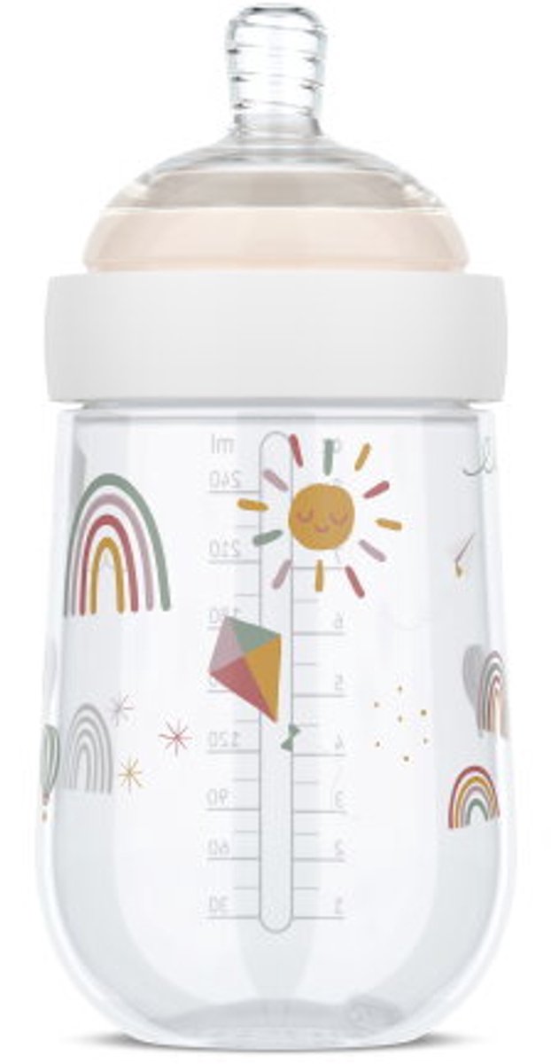 Biberon Mepal mio - 240 ml - anticolica - design a spirale previene l'intasamento - silicone di grado medico - sunshine rainbow