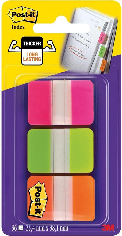 Post-it ® index strong, pink, green, orange, 25.4 x 38 mm, 12 tabs color dispenser