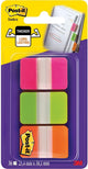 Post-it index strong, , ft 25,4 x 38 mm, blister met 3 kleuren (roze, groen en oranje), 12 tabs per kleur