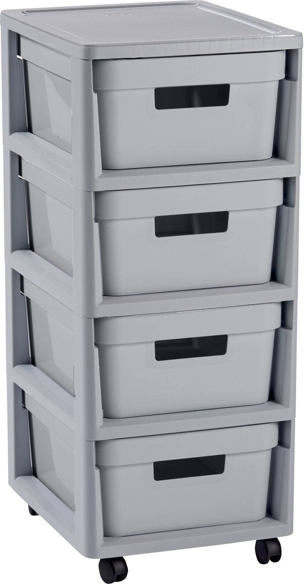 Cassettiera Curver Infinity - 4 cassetti da 11 l - con ruote - 36x30×66 cm - grigio