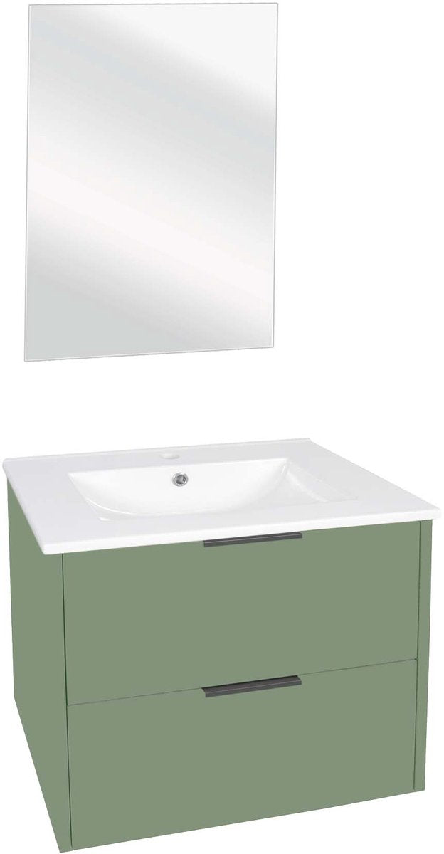 Differnz bolo badkamermeubelset 61x50x46cm fsc mfc board wit keramiek groen mat