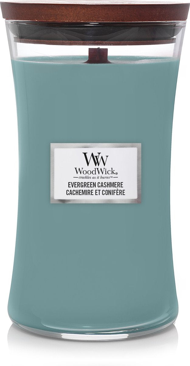 Woodwick hourglass large geurkaars - evergreen cashmere - 130 branduren