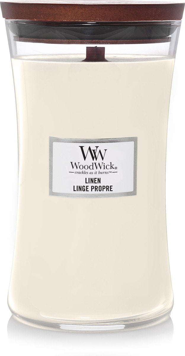 Vela perfumada grande Woodwick Hourglass - lino - 130 horas de combustión