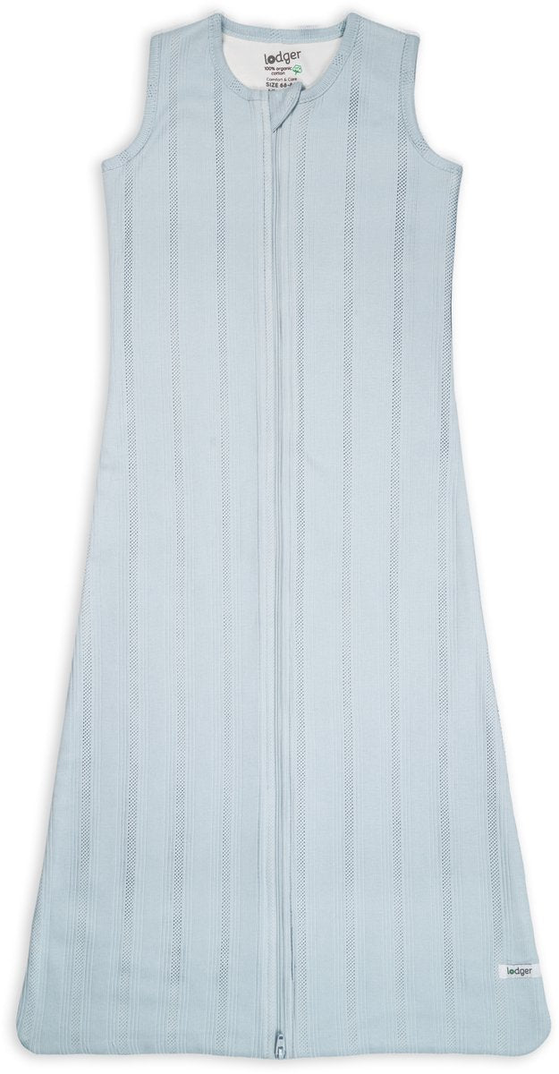 Lodger saco de dormir verano bebé 80cm - conexión segura en cuello y brazos - 0,5 tog - 100% algodón orgánico - pointelle - azul - saco de dormir de verano