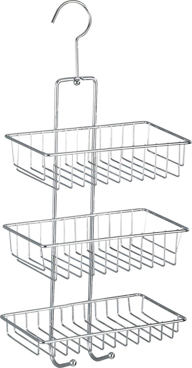 Wenko Piatto Doccia Nivala 3 Strati Cromato 22x50cm - Senza Foratura - Piatto Doccia Sospeso - Cestello Doccia - Portaoggetti Doccia Sospeso