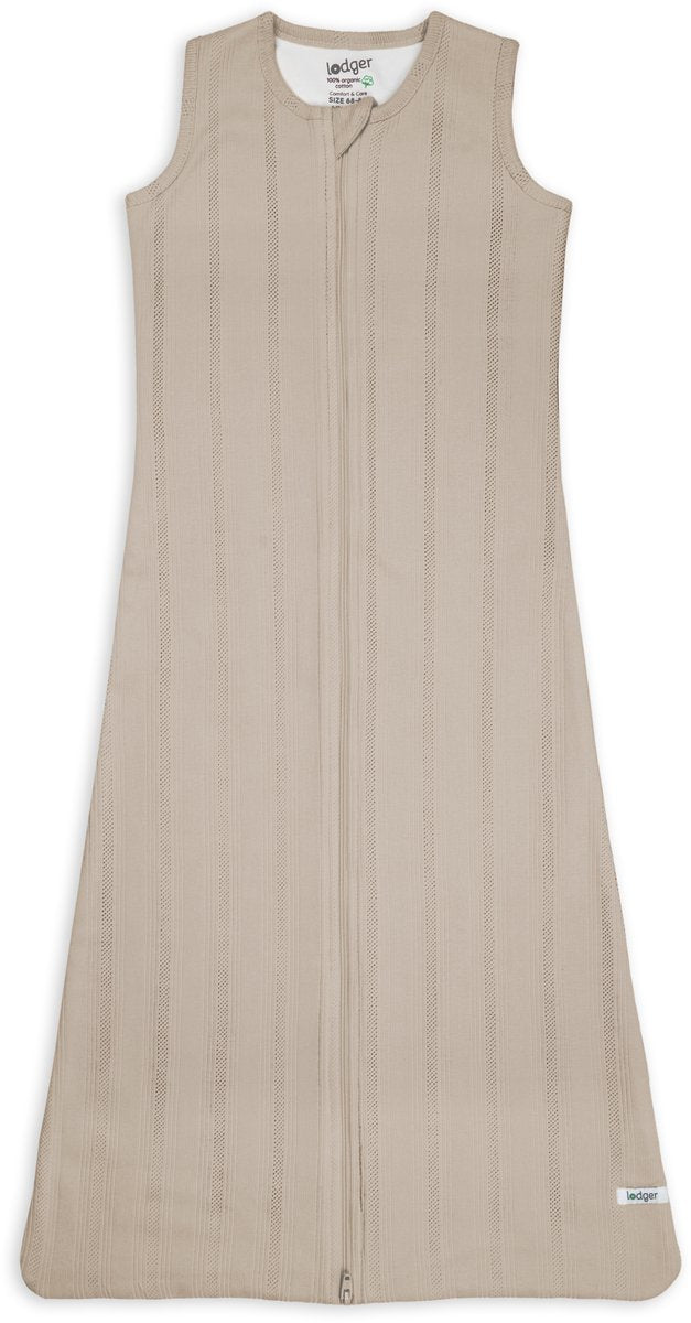 Saco de dormir para bebé Lodger verano 80 cm - conexión segura en cuello y brazos - 0,5 tog - 100% algodón orgánico - pointelle - beige - saco de dormir de verano
