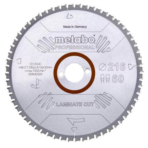 Metabo accessoires cirkelzaagblad | laminate cut prof | 216x30mm | z60 fz tz 0° - 628442000
