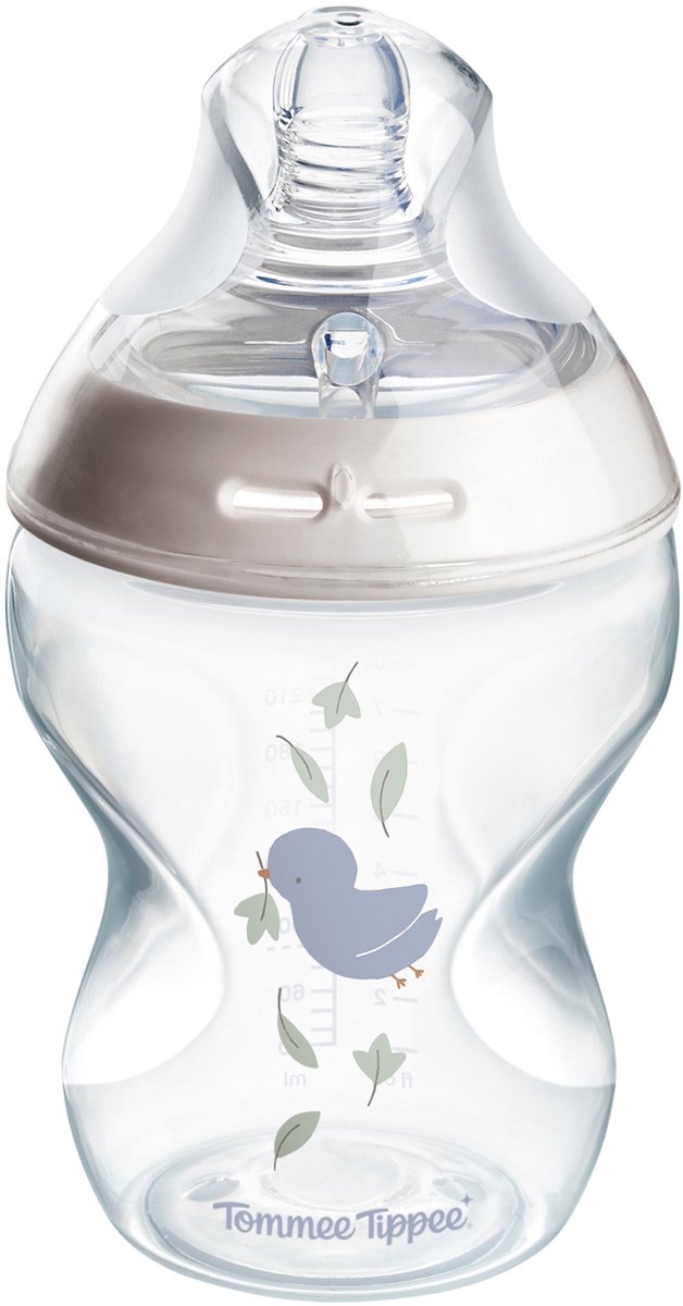 Tommee tippee biberón natural start - juego de 1 biberón de 260 ml - velocidad de suministro baja 0 m+ - con motivo de pájaro