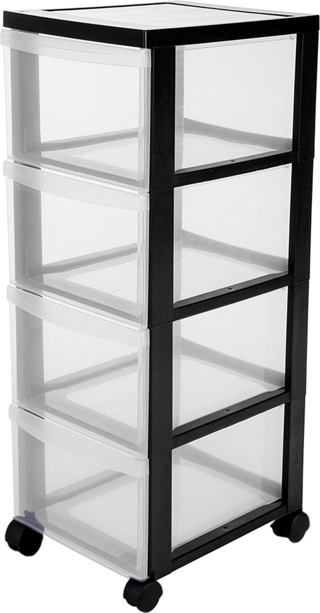 Cassettiera design Iris - 4 cassetti profondi - plastica - nero trasparente