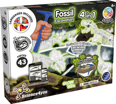 science 4 you fossielen uithakken 4 in 1 set glow in the dark