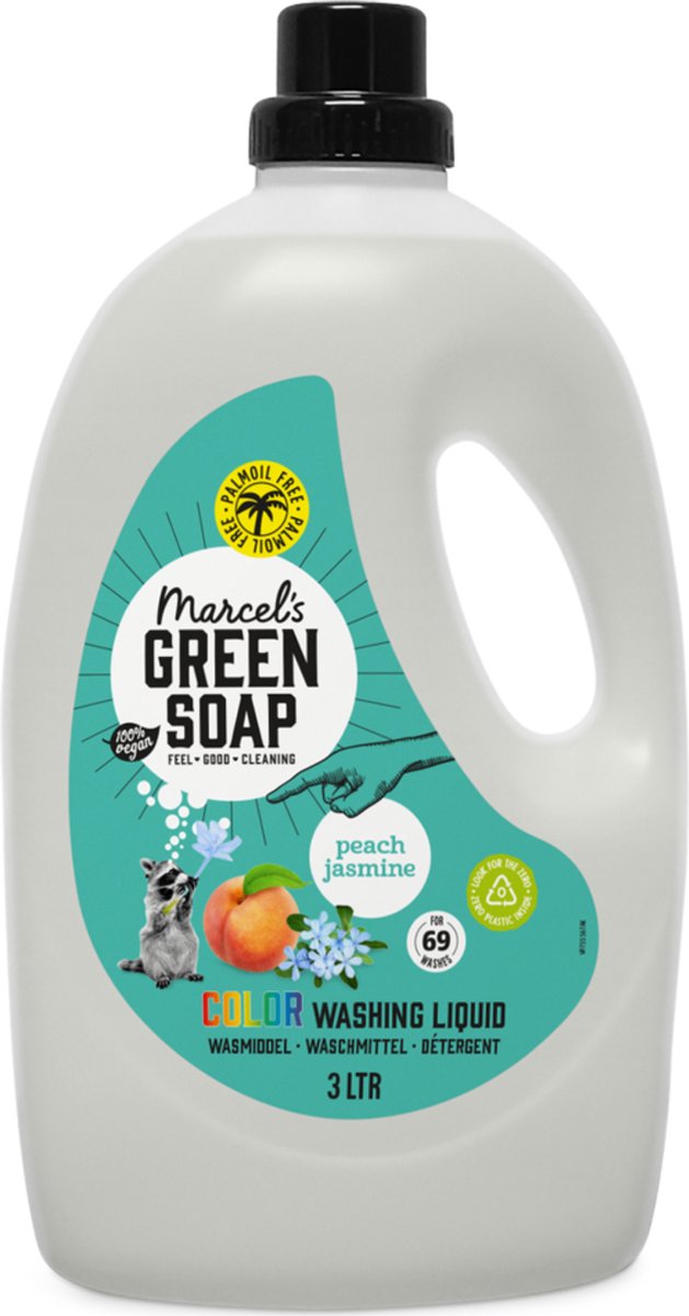 Marcel's green soap kleur wasmiddel - grootverpakking - perzik jasmijn - 3l - 69 wasbeurten