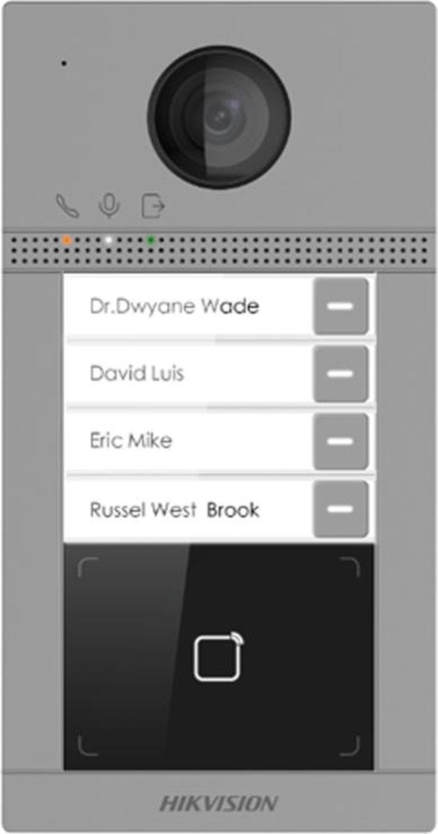 Hikvision ds-kv8413-wme1(c) surface 4-knops ip video intercom 2mp wifi deurbel met poe, mifare kaartlezer en alarm