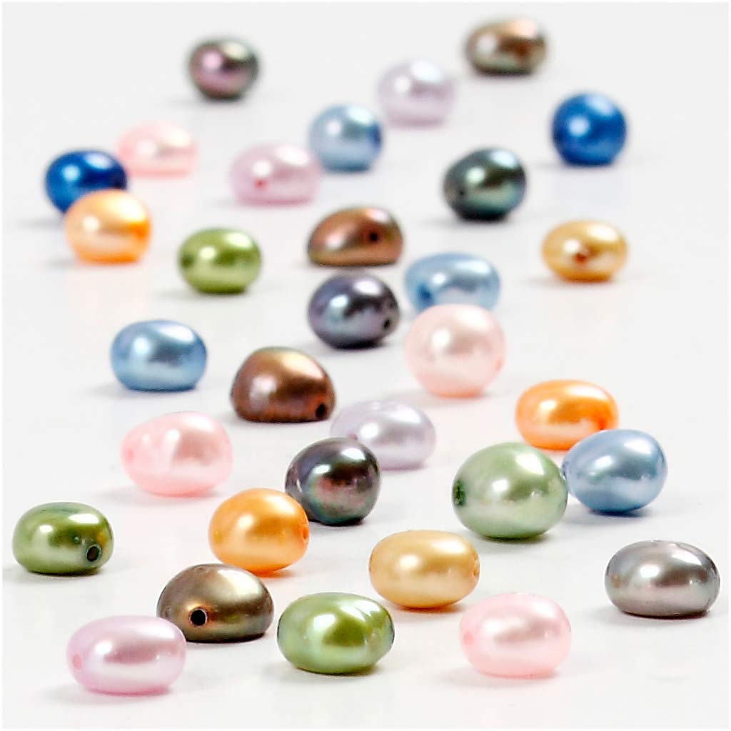 Perle d'acqua dolce dell'azienda Creativ, misura 5-6 mm, dimensione del buco 0,5 mm, ca. 70 pezzi, 40 cm 1 scatola
