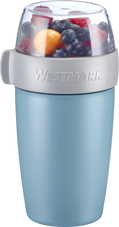 Portapranzo Westmark con tazza di muesli, con 2 scomparti a tenuta stagna: 200 ml + 500 ml, plastica, naturale senza BPA, blu grigio trasparente, 5285226b