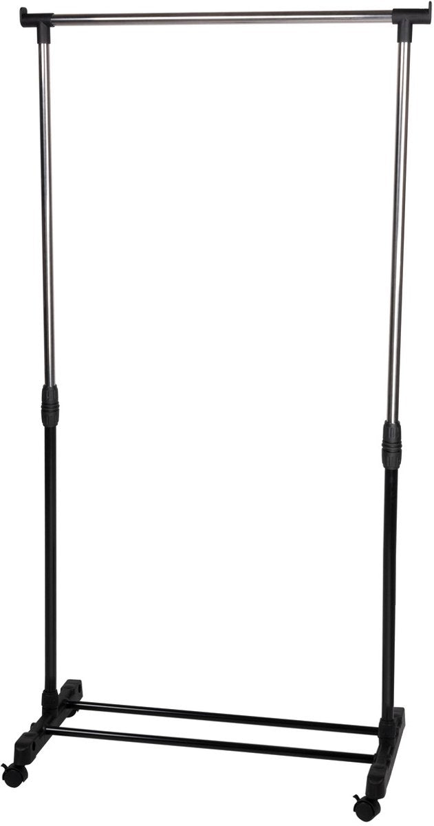 Alpina kledingrek met wieltjes - kleding rek hoogte verstelbaar 93 - 158cm - mobiele kledingstang - zwart