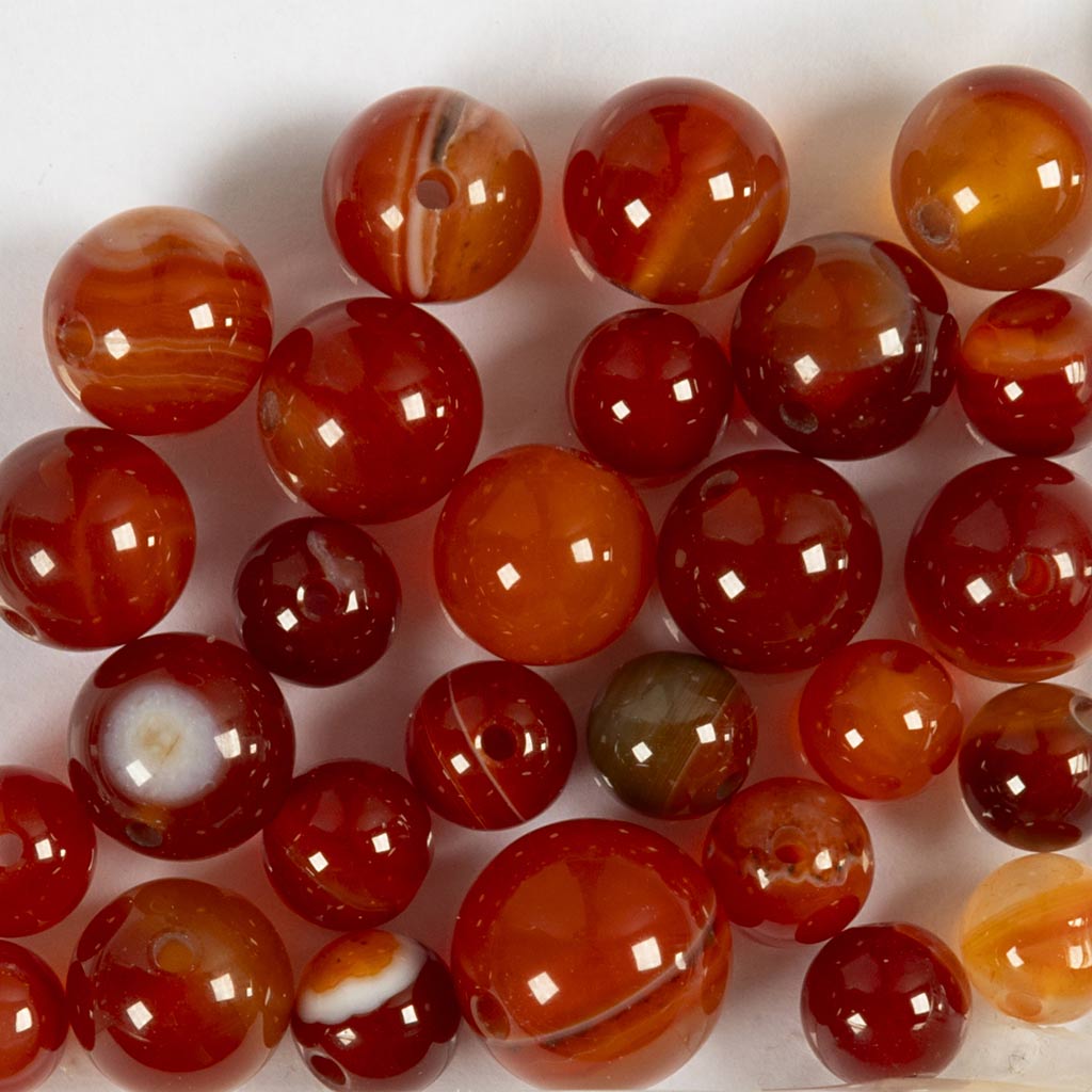Perle di agata della Creative Company, d 6+8+10 mm, dimensione del buco 0,9-1 mm, ca. 28 pezzi, arancione bruciato, rosso, 28 pezzi 1 scatola