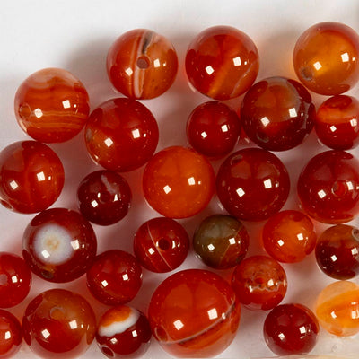Cuentas de ágata Creativ Company, d 6+8+10 mm, medida del agujero 0,9-1 mm, aprox. 28 piezas, naranja quemado, rojo, 28 piezas 1 caja