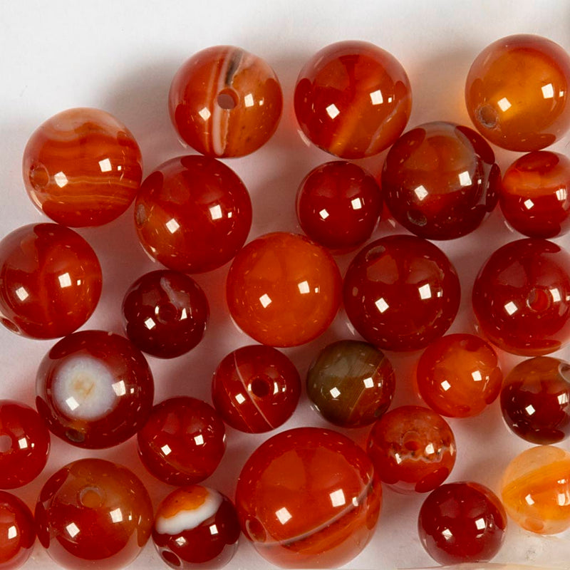 Perle di agata della Creative Company, d 6+8+10 mm, dimensione del buco 0,9-1 mm, ca. 28 pezzi, arancione bruciato, rosso, 28 pezzi 1 scatola
