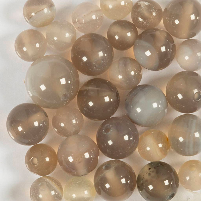 Perle di agata della Creative Company, d 6+8+10 mm, dimensione del buco 0,9-1 mm, ca. 28 pezzi, grigio trasparente, 28 pezzi 1 scatola