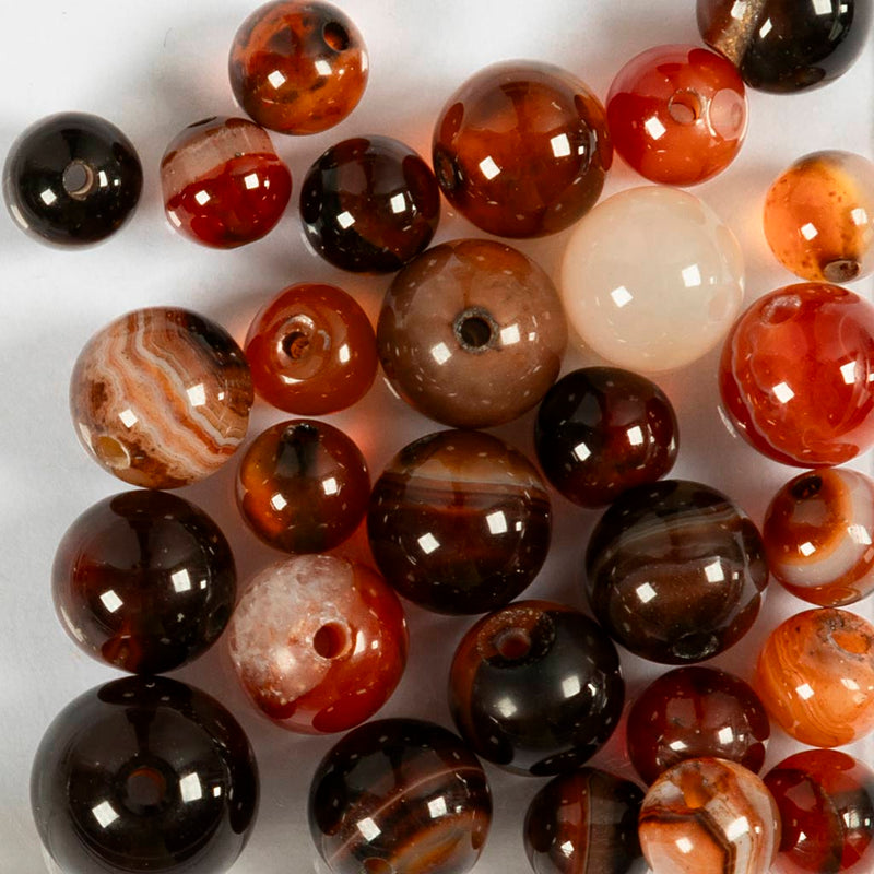 Perle di agata della Creative Company, d 6+8+10 mm, dimensione del buco 0,9-1 mm, ca. 28 pezzi, marrone scuro, 28 pezzi 1 scatola