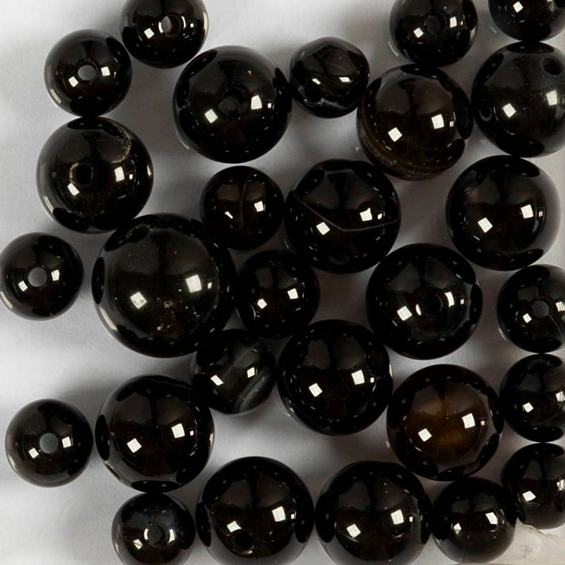 Perle di agata della Creative Company, d 6+8+10 mm, dimensione del buco 0,9-1 mm, ca. 28 pezzi, nero, 28 pezzi 1 scatola