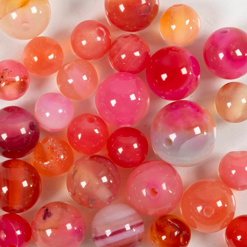 Perle di agata della Creative Company, d 6+8+10 mm, dimensione del buco 0,9-1 mm, ca. 28 pezzi, beige, rosa, 28 pezzi 1 scatola