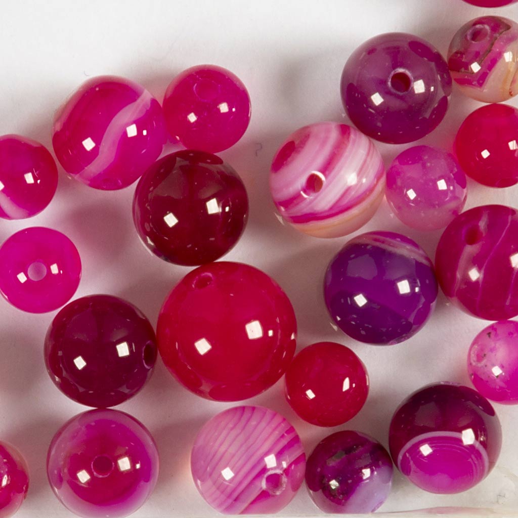 Perle di agata della Creative Company, d 6+8+10 mm, dimensione del buco 0,9-1 mm, ca. 28 pezzi, rosa, 28 pezzi 1 scatola