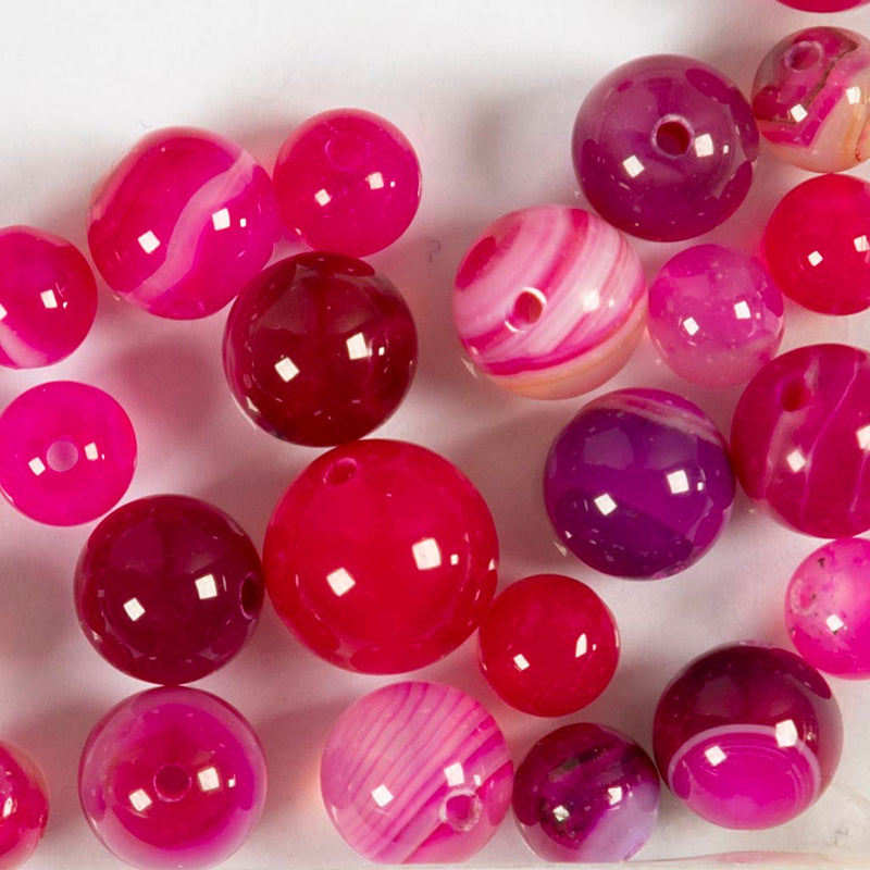 Perle di agata della Creative Company, d 6+8+10 mm, dimensione del buco 0,9-1 mm, ca. 28 pezzi, rosa, 28 pezzi 1 scatola