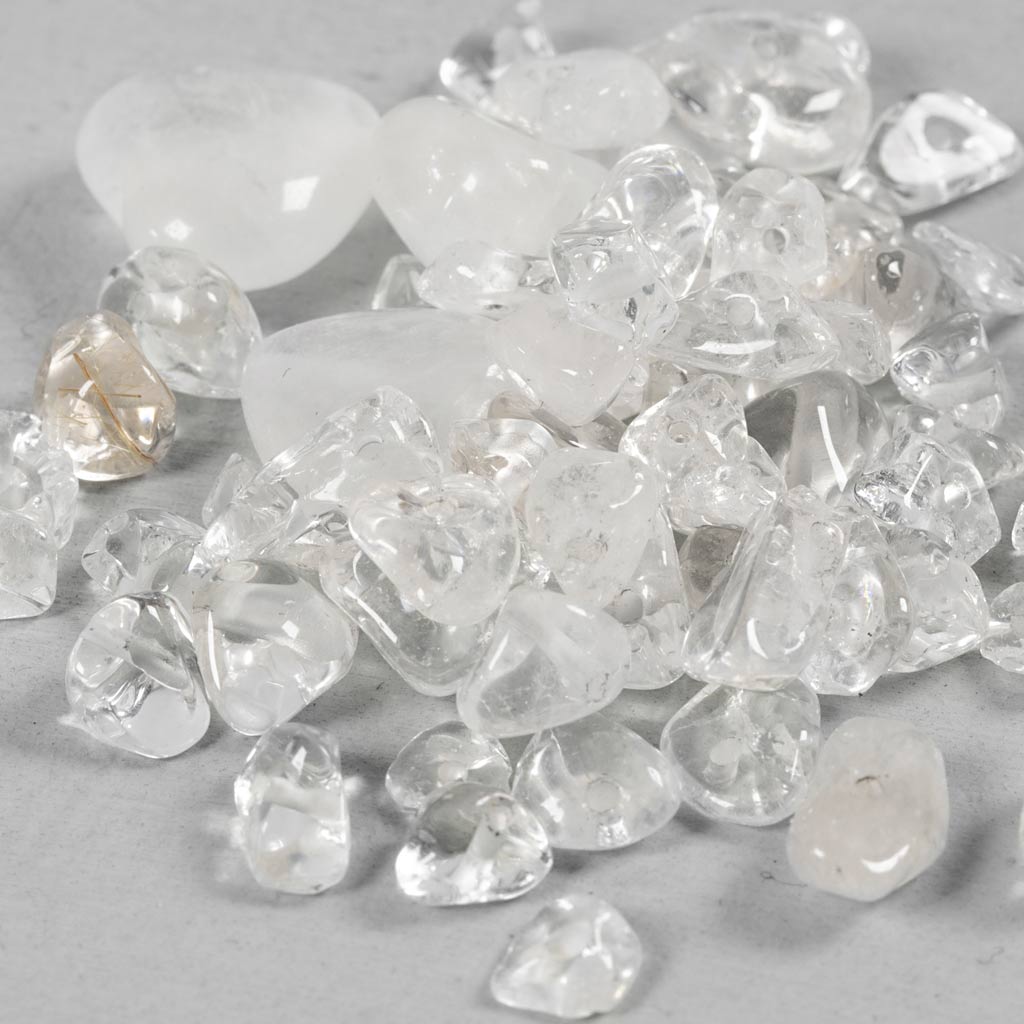 Perle di cristallo dell'azienda Creativ, quarzo trasparente, d 7-12 mm, dimensione del buco 1 mm, ca. 63 pezzi, colori trasparenti, 63 pezzi 1 scatola