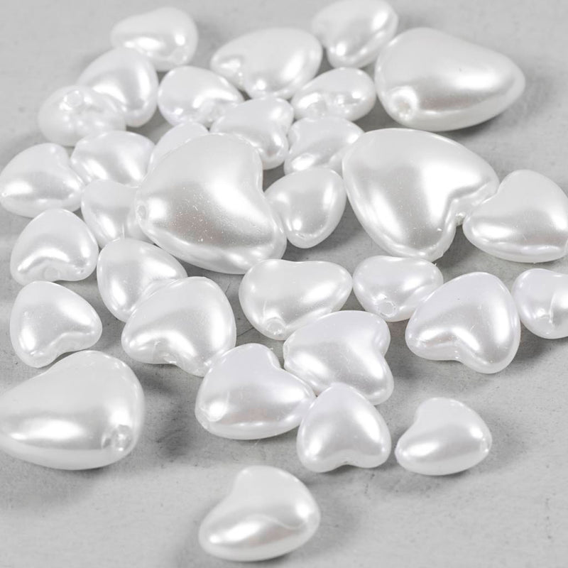 Perline di cera Creative Company, cuori, d 7-13 mm, dimensione del buco 1,3-1,5 mm, ca. 27 pezzi, madreperla, 32 pezzi 1 scatola