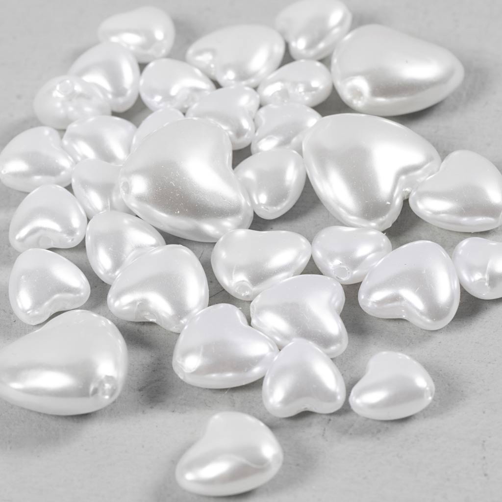 Perline di cera Creative Company, cuori, d 7-13 mm, dimensione del buco 1,3-1,5 mm, ca. 27 pezzi, madreperla, 32 pezzi 1 scatola