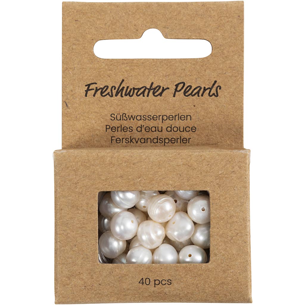 Creativ company perlas de agua dulce, perforadas longitudinalmente, d 4 mm, medida agujero 1 mm, nácar, 40 piezas 1 caja