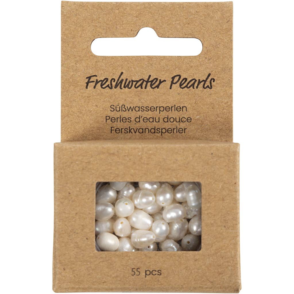 Perle d'acqua dolce dell'azienda Creativ, perforata trasversalmente, d 4-6 mm, dimensione del buco 1 mm, madreperla, 55 pezzi 1 scatola