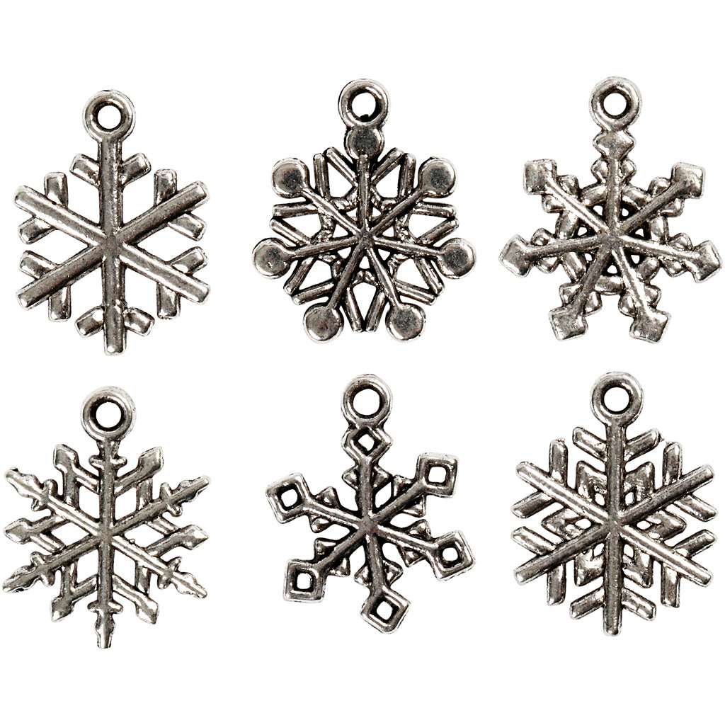 Fiocco di neve Creative Company, h: 20 mm, misura buco 1,5 mm, argento antico, 18 div 1 scatola